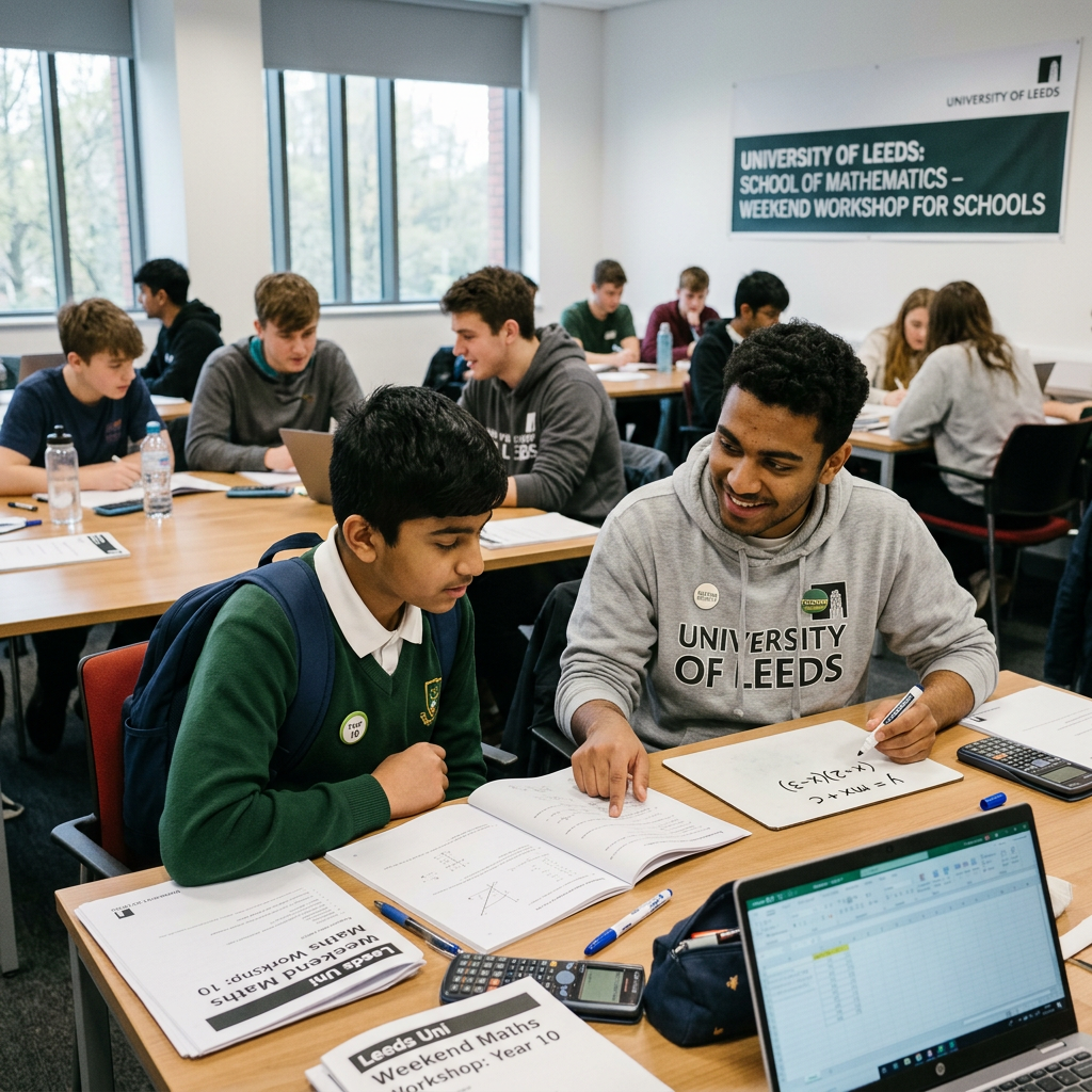 Students working together on mathematics problems at a University of Leeds workshop