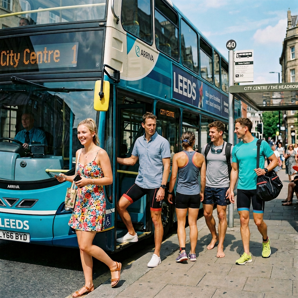 Natural-looking passengers boarding bus